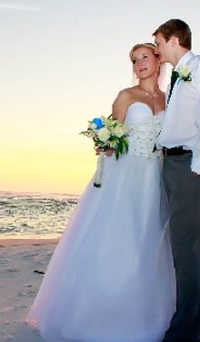 beach wedding bride and groom photo