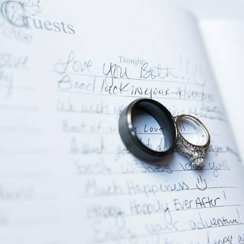 guest book with wedding rings